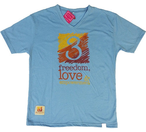 T-Shirt 3 Strands Logo - Mens V Neck Light Blue