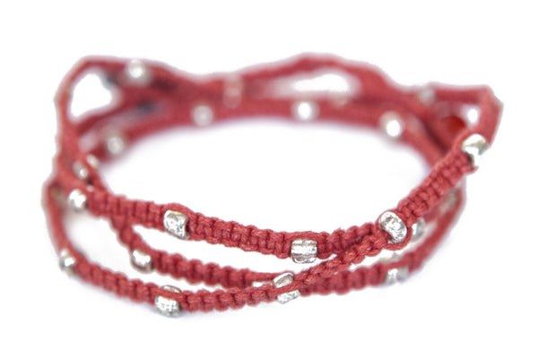 Tiny Kalliyan Wrap - Red w/ Silver Beads